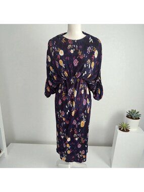 JAPPAREL Purple Floral Barrel Sleeve Midi Dress Size XS